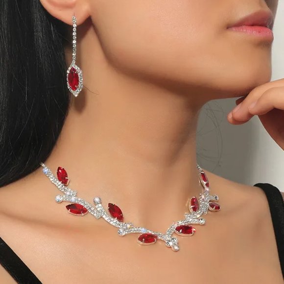 AB Crystal & White Rhinestone Rhinestone Necklace Set - Picture 2 of 2